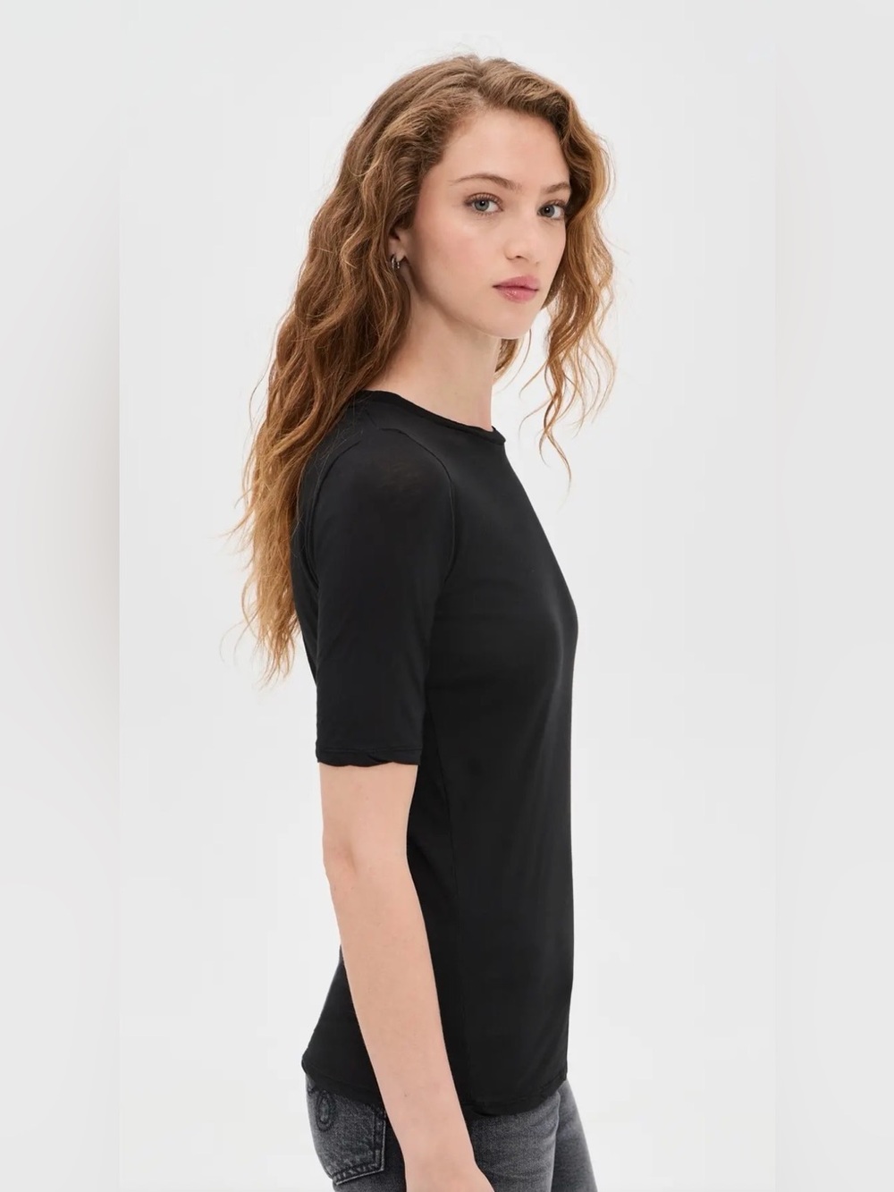 Caslon Ruched Sleeve T-Shirt, Black, Medium